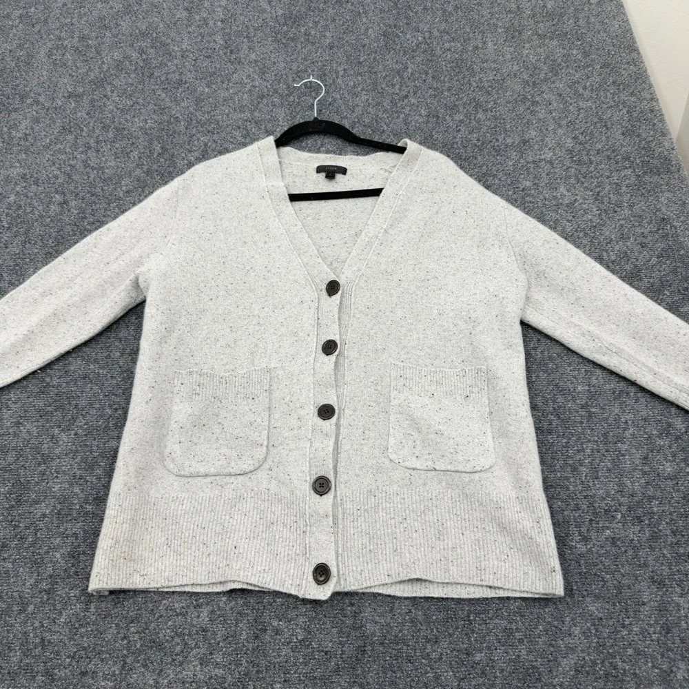 J Crew Cardigan Womens L‎ Gray Wool Speckled Knit Button Up Classic Preppy